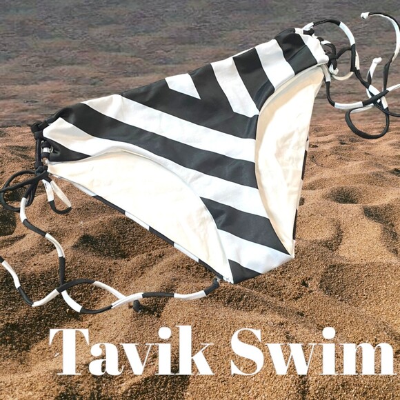 Tavik reversible bikini bottom blue black cabana stripe size‎ S New - Picture 1 of 9